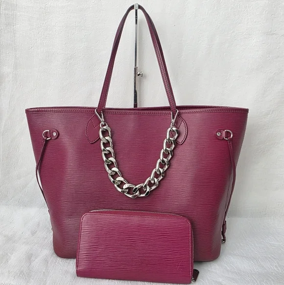 Auth Louis Vuitton Epi Bordeaux Neverfull MM Tote And Wallet Bundle - Picture 1 of 15